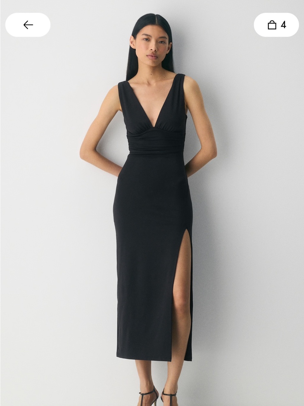 Aritzia Black Sleeveless V-Neck Midi Dress with High Side Slit
